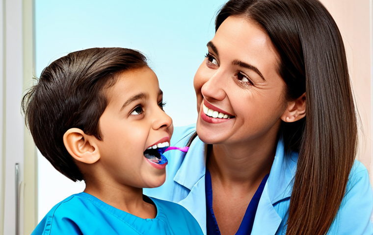 Pediatric Dental Hygienist**

"A professional dental hygienist, fully clothed in a clean, modern clinic, gently demonstrates proper brushing techniques to a young Italian child (5-6 years old) with a cheerful expression, appropriate attire, safe for work, perfect anatomy, correct proportions, bright and friendly atmosphere, family-friendly, high-quality digital art."

**