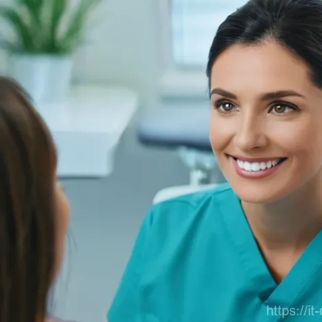 치과위생사 환자 관리 사례 - **Prompt:** "A warm, close-up shot of a female dental hygienist in her late 30s, with a kind and emp...