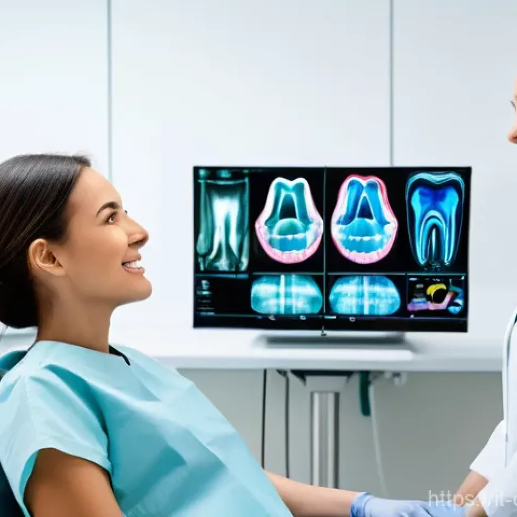 치과위생사 신기술 활용 방법 - **Prompt:** A highly detailed image of a modern, sterile dental clinic. A female dental hygienist, p...