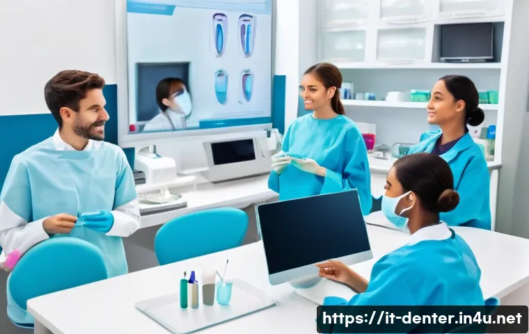 치과위생사 전문 교육 기관 추천 - A modern Italian dental hygiene university classroom scene, showing diverse young adult students att...