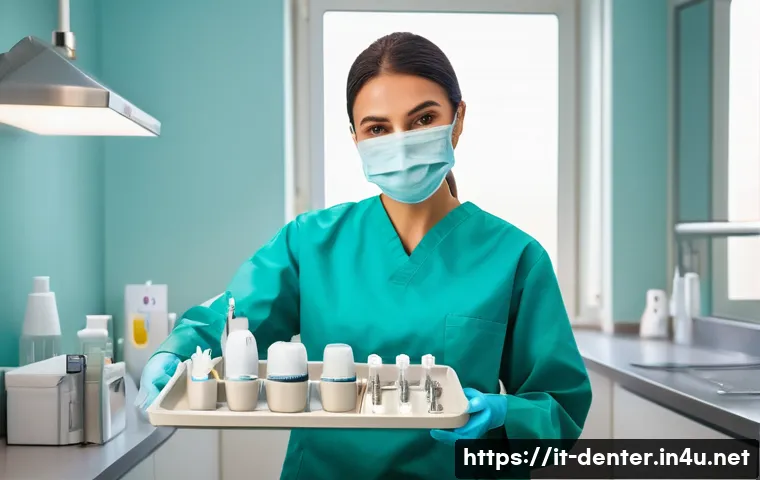 치과위생사 윤리교육 필요성 - A professional dental hygienist in a modern Italian dental clinic, wearing a clean, professional uni...