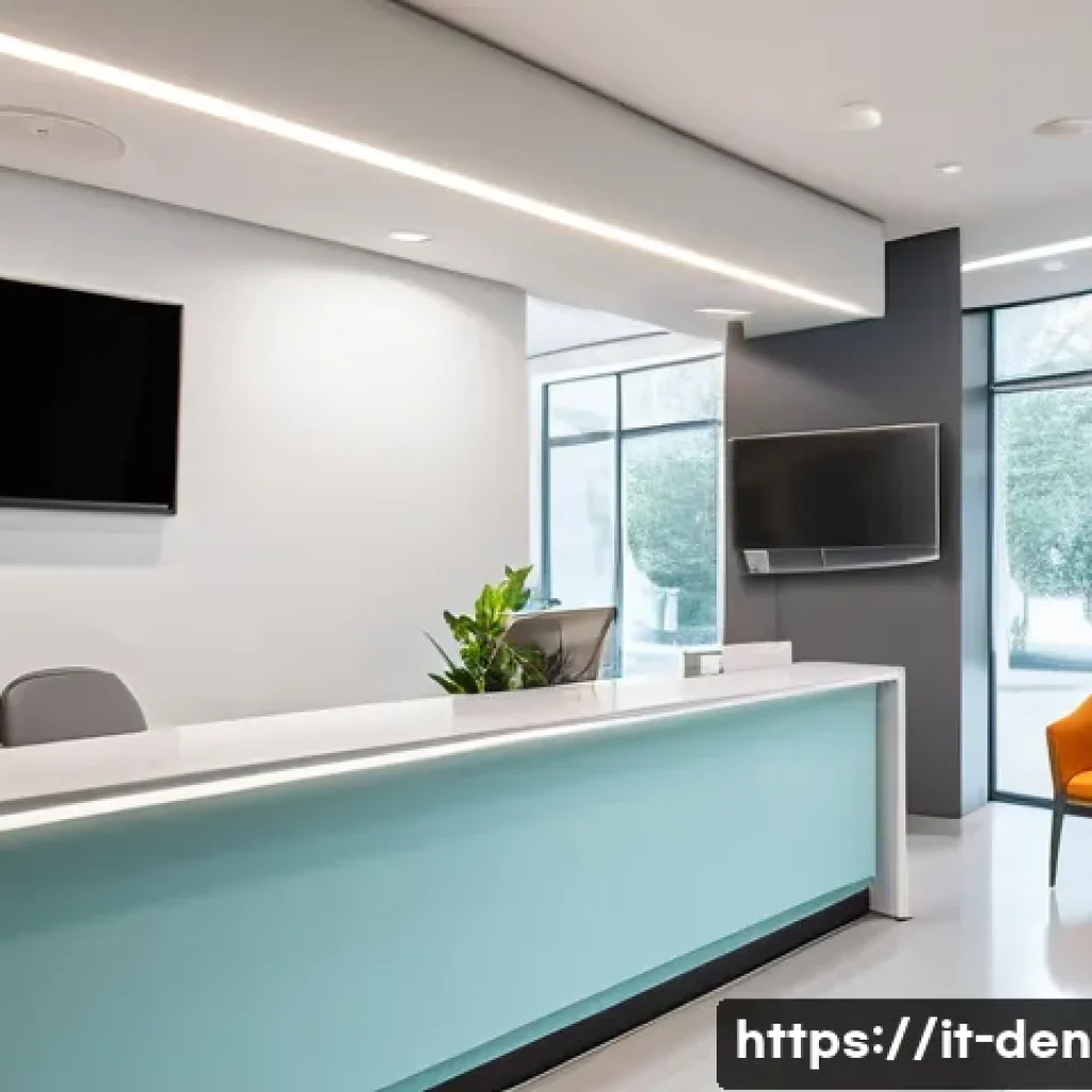 치과위생사 병원 내 환자 관리 시스템 - A bright, modern Italian dental clinic reception area with natural light flooding through large wind...