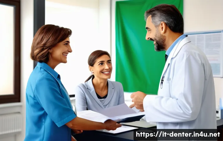 치과위생사 의료 보험 지식 - A modern Italian dental clinic reception scene where a friendly female dental hygienist in professio...
