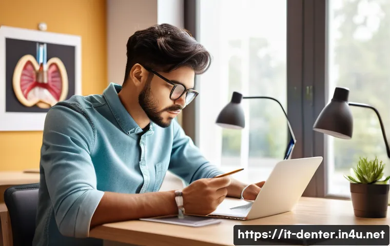 치과위생사 국가고시 준비 방법 - A focused dental hygiene student studying at a modern desk with textbooks, digital tablet showing de...
