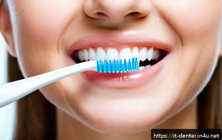 치과위생사 교정환자 관리 방법 - A close-up, highly detailed image of a young adult wearing orthodontic braces, demonstrating proper ...