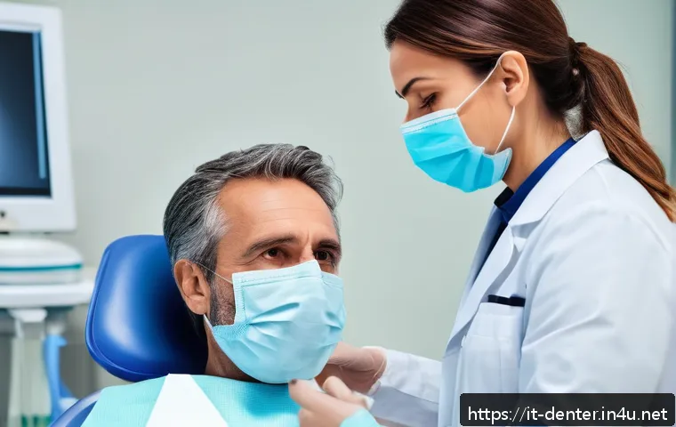 치과위생사 직업 단점과 해결 방법 - A professional dental hygienist in a modern Italian dental clinic, calmly communicating with a middl...