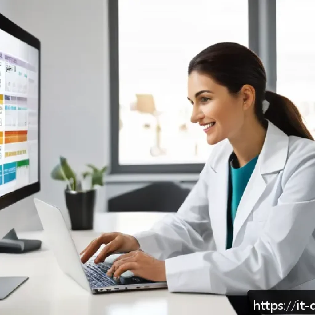 치과위생사 학점 관리 전략 - A professional Italian dental hygienist in a modern clinic office, attentively organizing a personal...