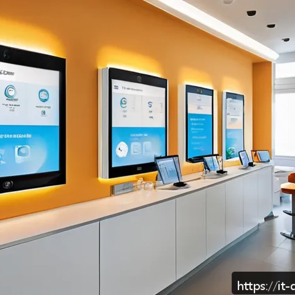 치과위생사 근무시간 관리 노하우 - A modern dental clinic reception area in Italy, showing a sleek digital appointment scheduling scree...