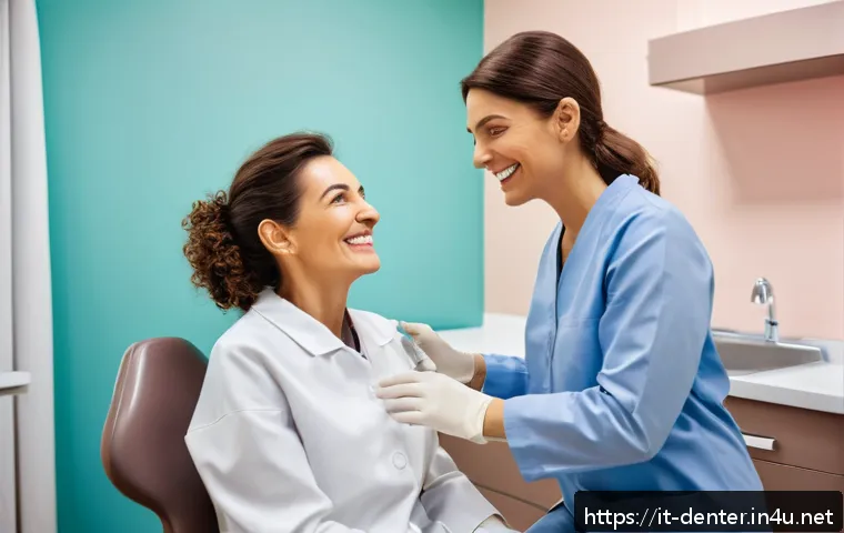 치과위생사 환자 심리 이해하기 - A calm dental clinic scene featuring a female dental hygienist wearing professional attire and a war...