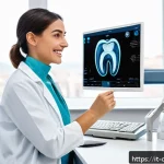Home 21 치과위생사 연차별 필요 역량 - A modern dental hygienist clinic scene in Italy, showing a professional female dental hygienist in c...