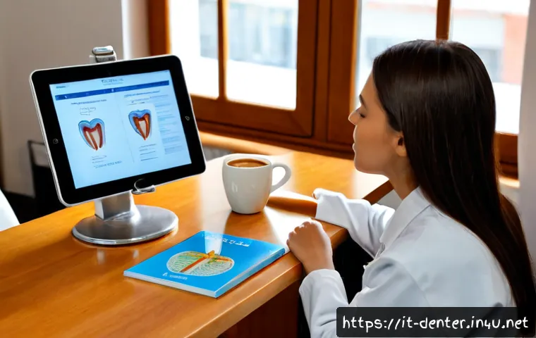 치과위생사 학습 리소스 추천 - Photorealistic Italian dental hygiene student studying at a clean wooden desk in a bright modern apa...